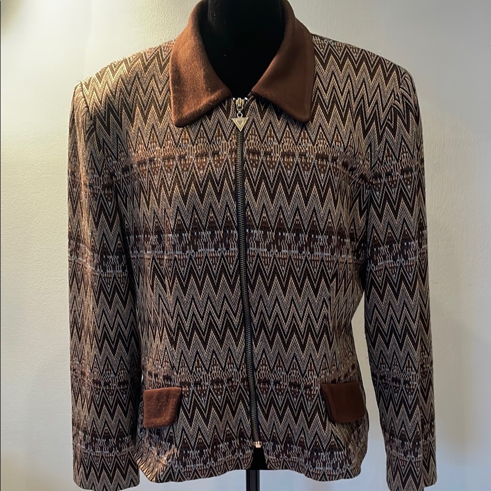 Brown Zigzag Patterned Women's Jacket vintage Jes… - image 1